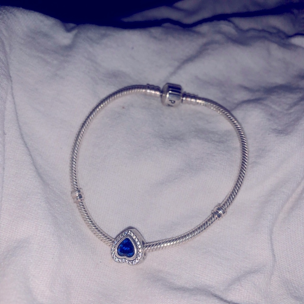 Pandora Snake Chain (925 Sterling Silver), and Sparkling Blue Heart Charm